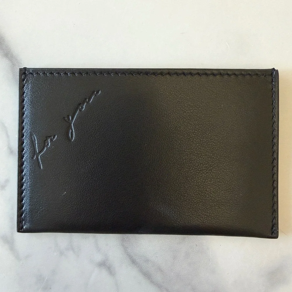 YSL Saint Laurent Paris Leather Card Holder Black Mirror Case Business Luxury